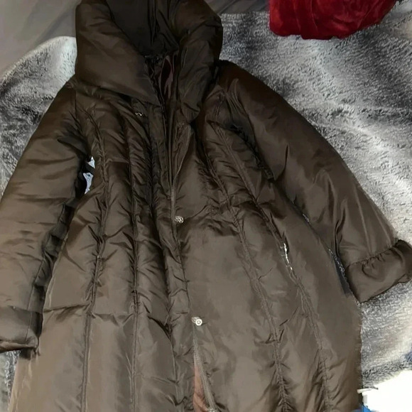 Coffee shop chocolate brown puffer down  jacket Sz L - Picture 4 of 16